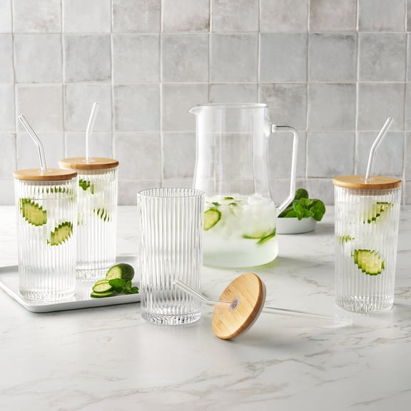 Member's Mark 4-Pack Glass Tumblers with Bamboo Lids
