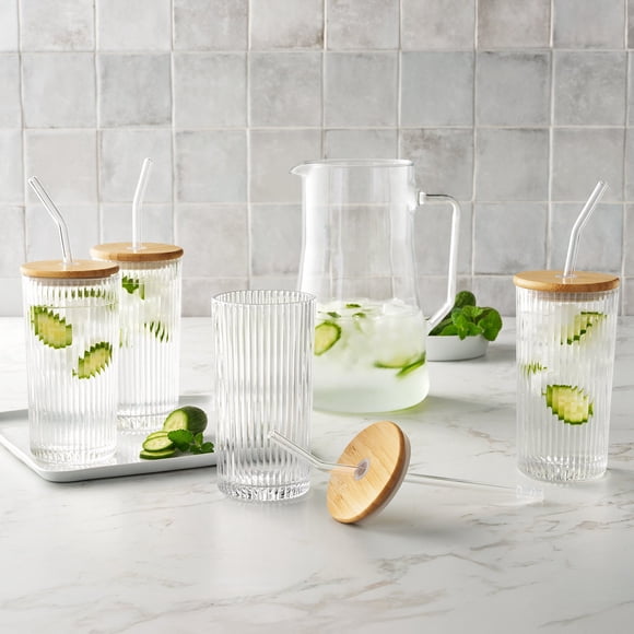 Member's Mark 4-Pack Glass Tumblers with Bamboo Lids