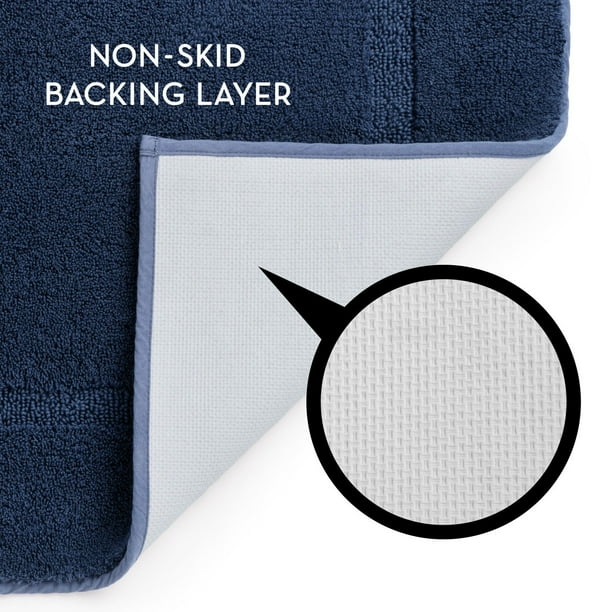 Cottonburg 2-Pack Luxury Bath Mat Set – Soft, Absorbent & Quick-Dry Blue Cotton Rugs With Anti-Slip