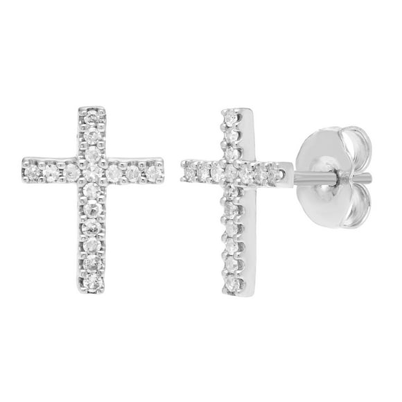 Diamond Cross Stud Earrings in Sterling Silver