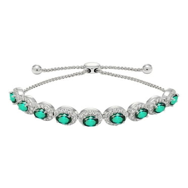 Oval Cut Gemstone Halo Bolo Bracelet in Sterling Silver