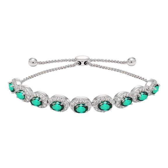 Oval Cut Gemstone Halo Bolo Bracelet in Sterling Silver