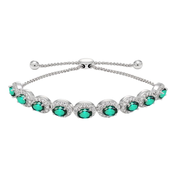 Oval Cut Gemstone Halo Bolo Bracelet in Sterling Silver