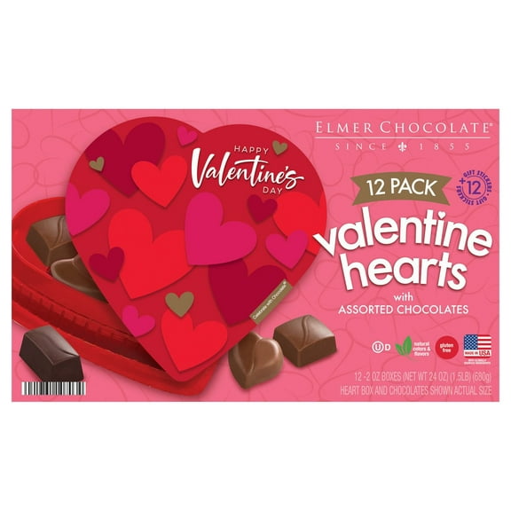 Elmer Chocolate Valentine's Hearts with Assorted Chocolates, 12 pk.