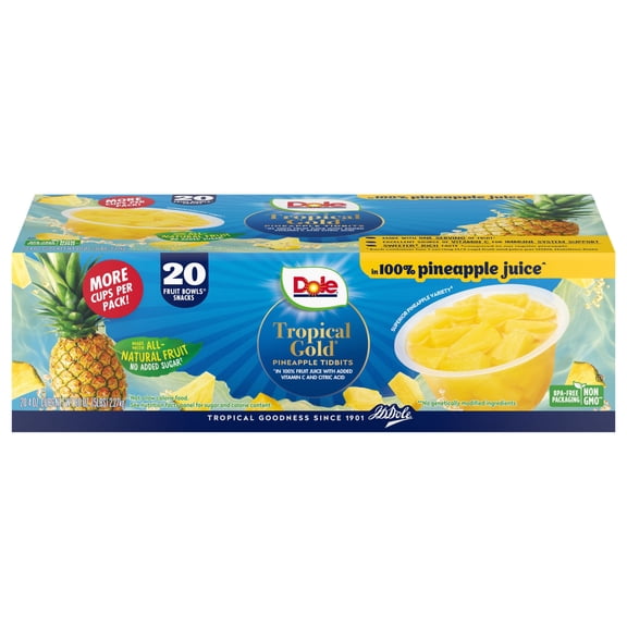 Dole Tropical Gold Pineapple Tidbits Bowls, 4 oz., 20 pk.
