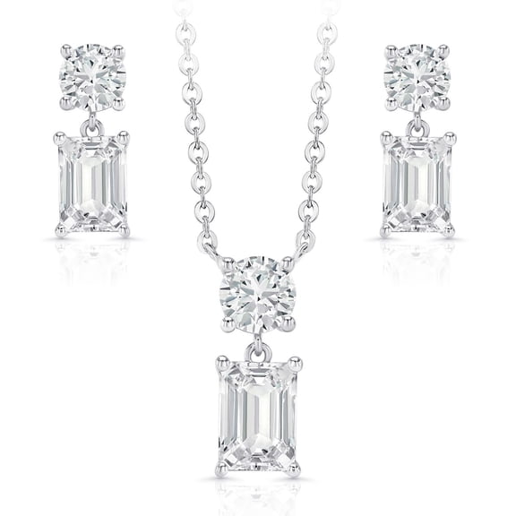Lab White Sapphire Pendant and Earring Set in Sterling Silver