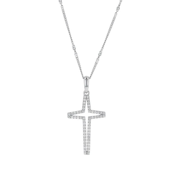 0.30 CT. T.W. Round Cut Cross Diamond Pendant Necklace in 14K Gold