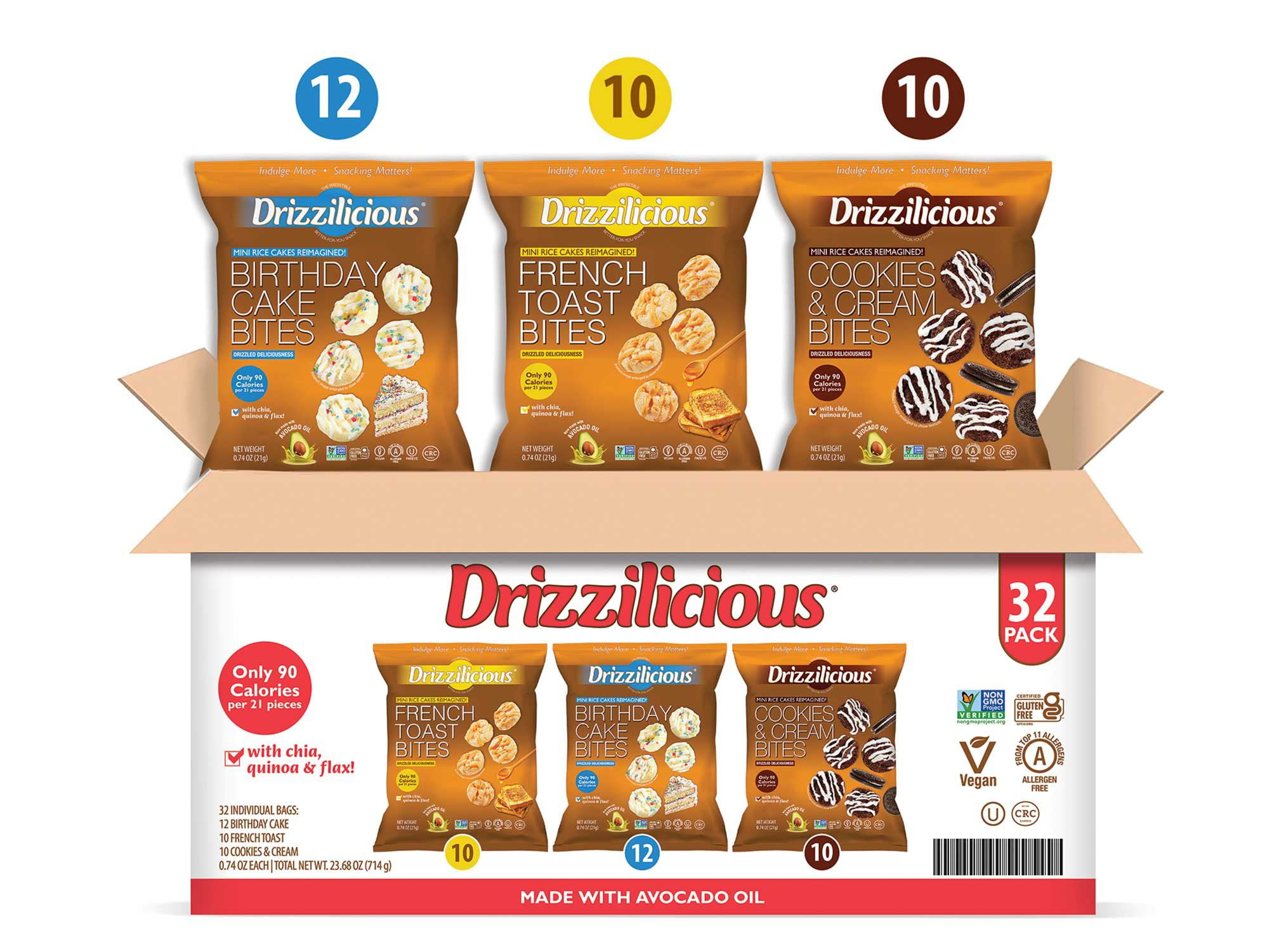Drizzilicious Mini Rice Cakes Variety Pack, 0.74 oz., 32 pk. - Samsclub.com
