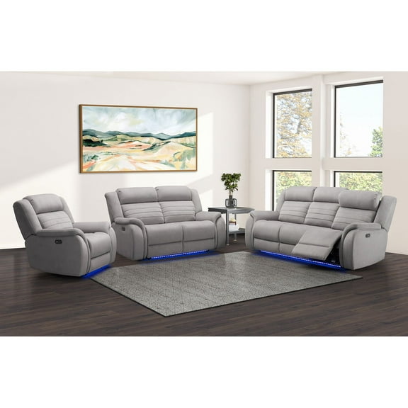 Tristan 3pc Fabric Power Reclining Set with Heat and Massage, Gray