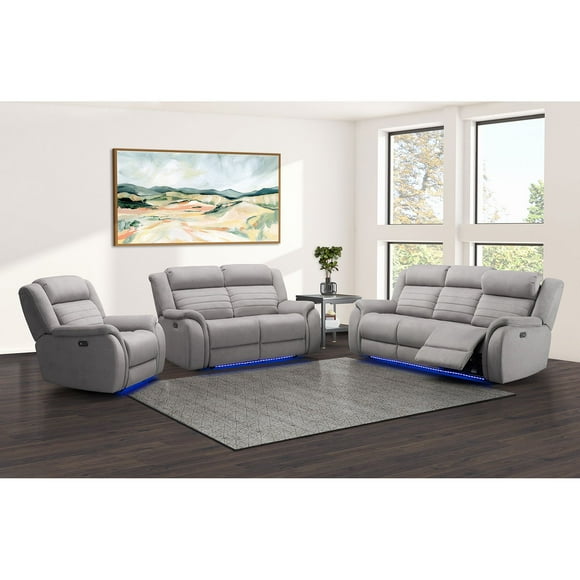 Tristan 3pc Fabric Power Reclining Set with Heat and Massage, Gray