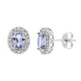 thumbnail image 1 of Oval Cut Genuine Gemstone & 0.16 CT.T.W. Diamond Halo Stud Earrings in 14K Gold, 1 of 3