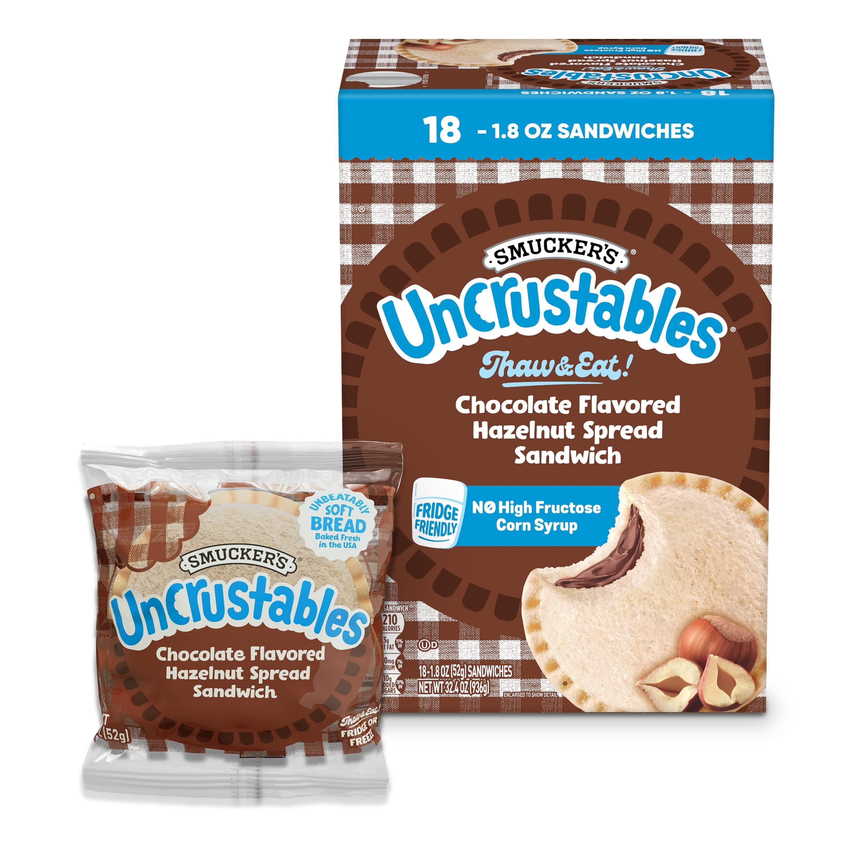Smucker's Uncrustables Chocolate Flavored Hazelnut Spread Sandwiches, Frozen, 1.3oz, 18pk