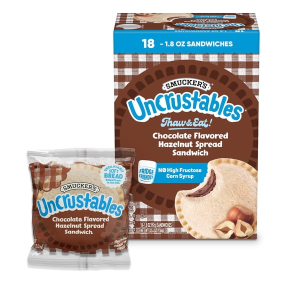 Smucker's Uncrustables Chocolate Flavored Hazelnut Spread Sandwiches, Frozen, 1.3oz, 18pk