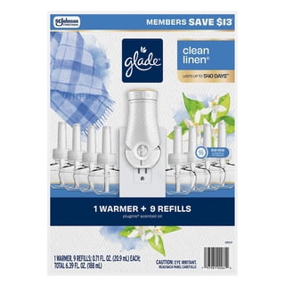 Glade PlugIns Scented Oil, Clean Linen, 1 Warmer + 9 Refills