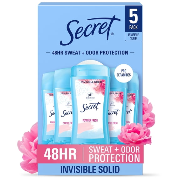 Secret Invisible Solid Antiperspirant Deodorant, Powder Fresh, 2.4 oz., 5 pk.