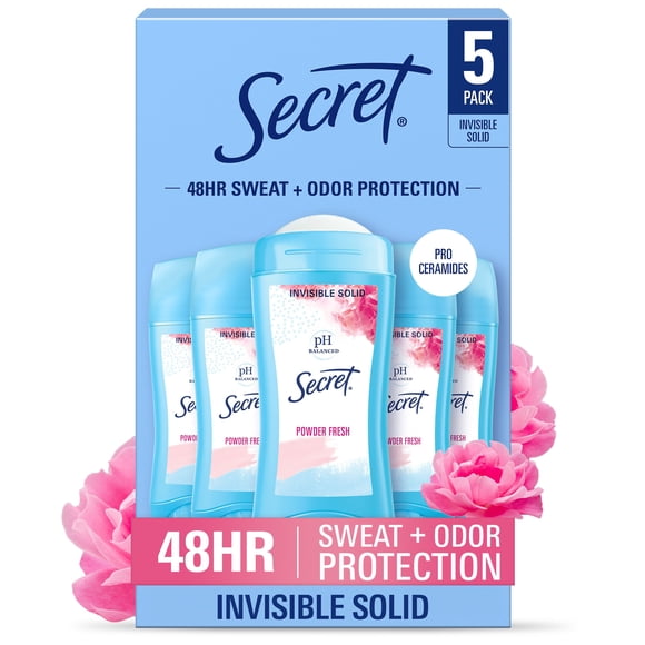 Secret Invisible Solid Antiperspirant Deodorant, Powder Fresh, 2.4 oz., 5 pk.