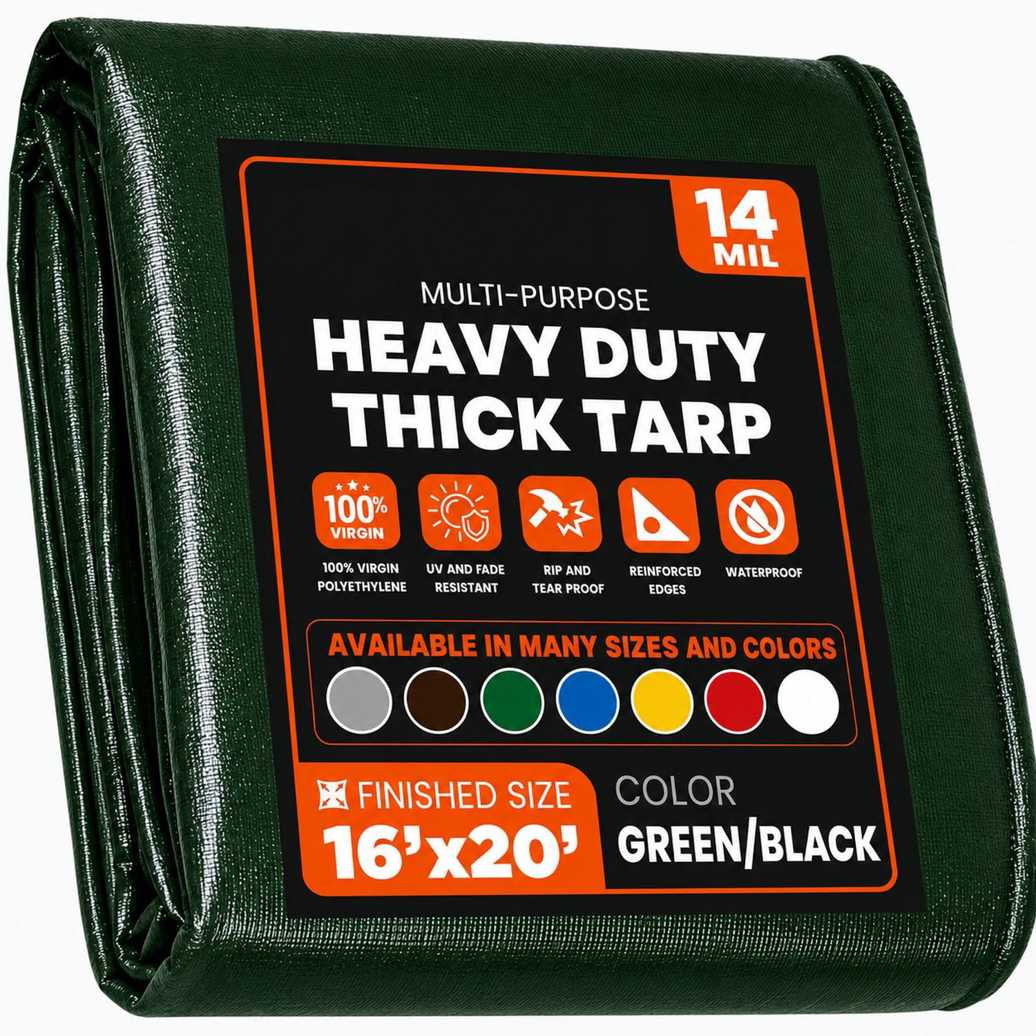 Heavy Duty 16' x 20' Tarp Cover, Waterproof, UV Resistant, Rip and