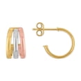 thumbnail image 3 of Tri-Color High Polish Huggie Hoop Earrings in 14K Gold, 3 of 5