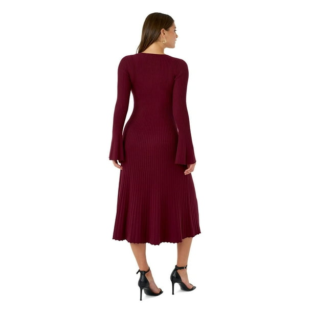 burgundy midi sweater dress Thakoon Long Sleeve Midi Sweater Dress Burgundy Wool Knit Size Medium