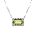 thumbnail image 1 of Baguette Cut Gemstone and 0.06 CT. T.W. Diamond Halo Pendant Necklace in 14K Gold, 1 of 5
