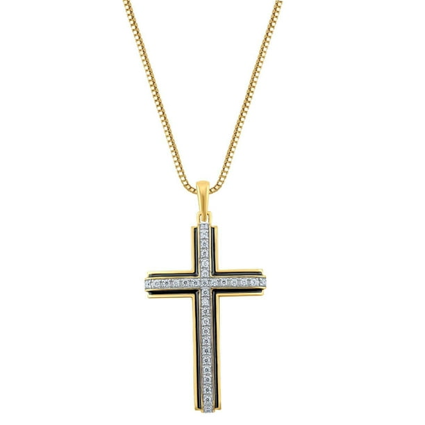 Round Cut Diamond Cross Pendant Necklace in 14k Gold