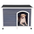 thumbnail image 1 of Outdoor wooden dog house, Large 45" L x 29" W x 33" H, Gray, 1 of 6