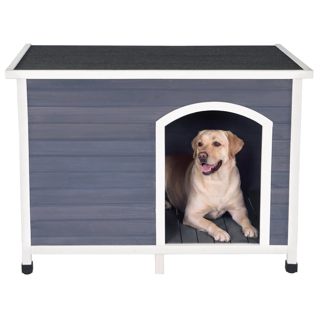 Outdoor wooden dog house, Large 45" L x 29" W x 33" H, Gray