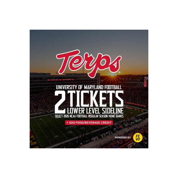 NCAAF University of Maryland Football, Two (2) Lower Level Sideline Tickets + $20 Food & Beverage Credit