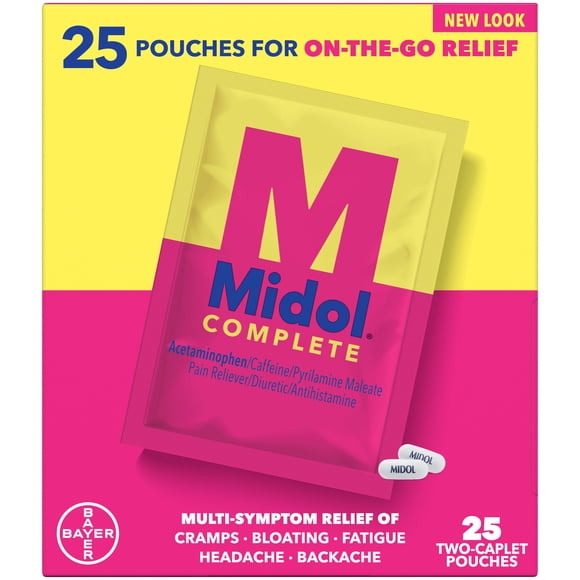 Midol Complete On The Go Caplets for Menstrual Pain Relief, 50 count, (25 packs of 2)