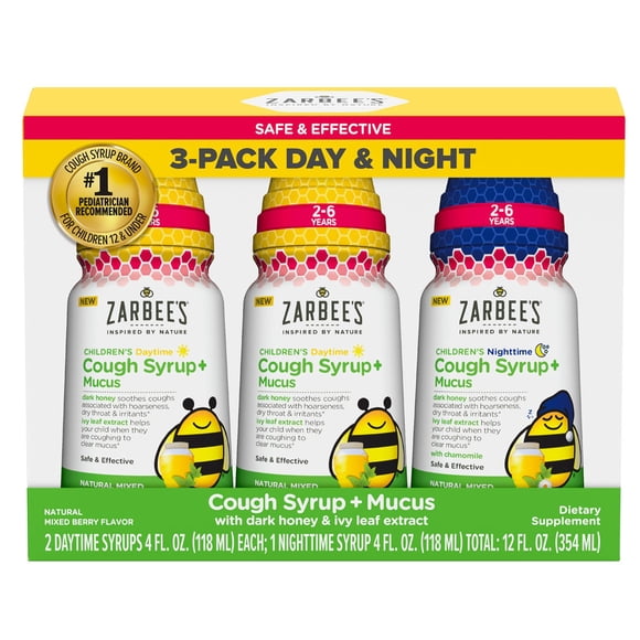 Zarbee's Cough Syrup + Mucus, Day & Night, 3 Pk. 4 fl. oz.
