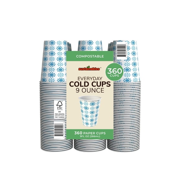 Sustainables Compostable Printed Paper Cold Cup 9 fl. oz., 360 ct.