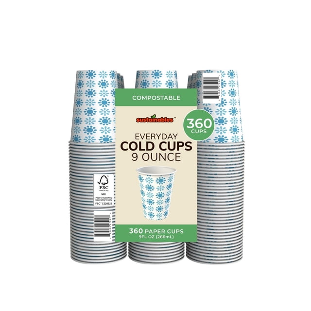 Sustainables Compostable Printed Paper Cold Cup 9 fl. oz., 360 ct.