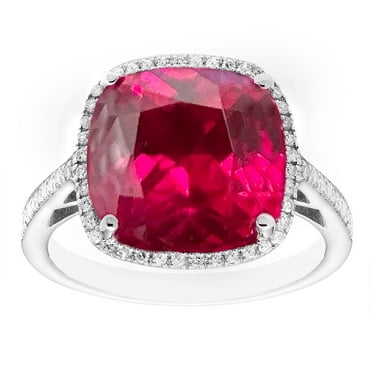 Cushion Cut Gemstone & 0.21 CT. T.W. Halo Diamond Ring in Sterling Silver