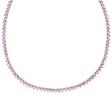 Round Cut Lab Created Tennis Necklace in Sterling Silver