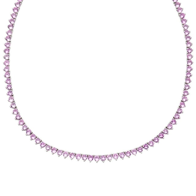 Round Cut Lab Created Tennis Necklace in Sterling Silver