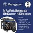 thumbnail image 2 of Westinghouse 18,000/14,500-Watt Tri-Fuel Gas, Propane, Natural Gas Powered Portable Generator with Remote Electric Start, 50A Outlet, 2 of 13