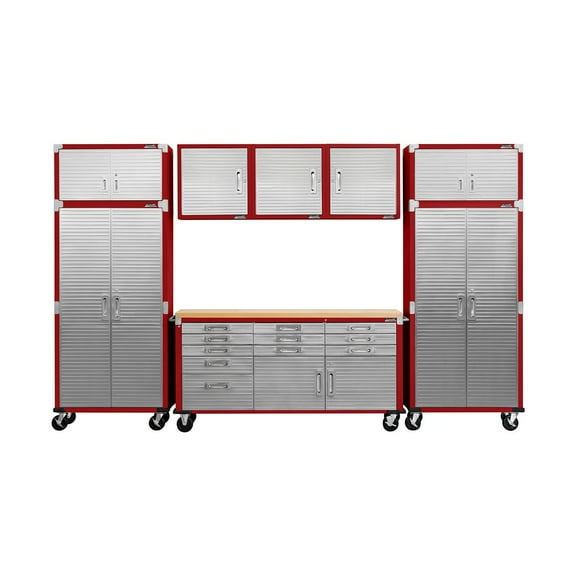 Seville Classics UltraHD 8-Piece Steel Garage Cabinet Storage Set with Rolling Workbench, 12' Wide