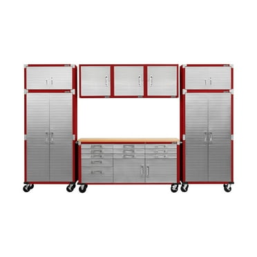 Seville Classics UltraHD 8-Piece Steel Garage Cabinet Storage Set with Rolling Workbench, 12' Wide