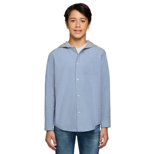 cooling dress shirts MagnaReady Blue Check Magnetic Front Long Sleeve Cooling Adaptive Shirt  with Pocket