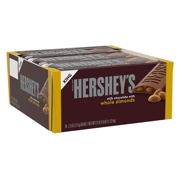 HERSHEY'S Milk Chocolate with Whole Almonds Candy, 2.6 oz., 18 pk.