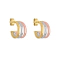 thumbnail image 2 of Tri-Color High Polish Huggie Hoop Earrings in 14K Gold, 2 of 5