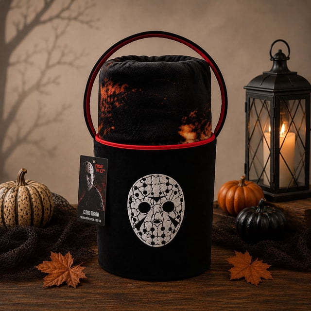 Scary Movie Cloud Throw and Reusable Embroidered Fabric Bucket Set, 60" x 70"