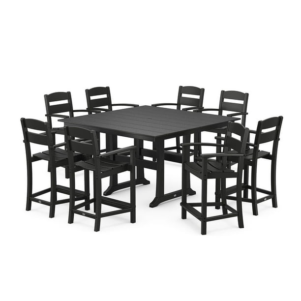 POLYWOOD Gulf Shores Farmhouse Trestle Counter Arm Chair Set, 9pc