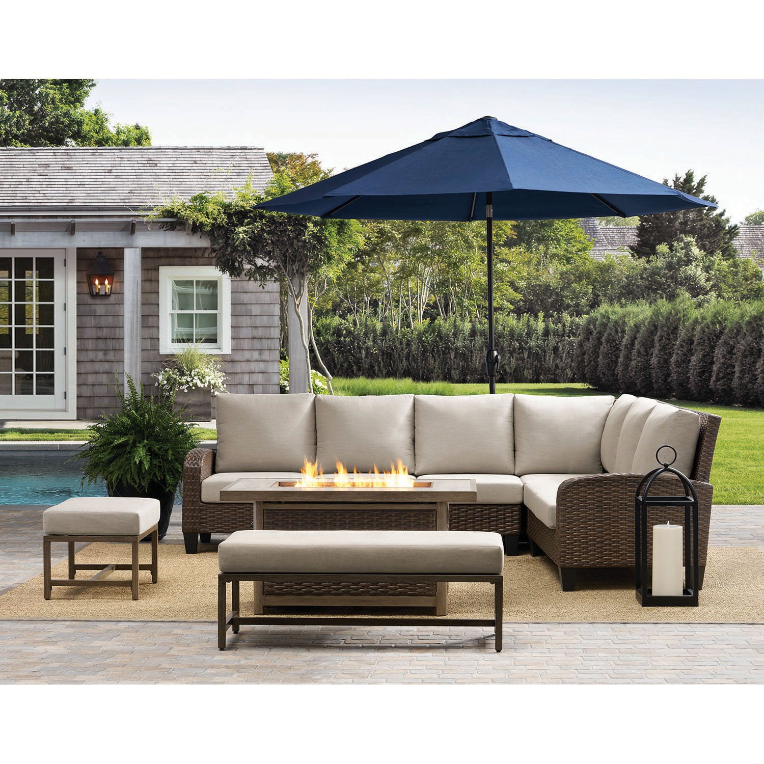 Member’s Mark Lewiston 7 Piece Woven Fire Patio Sectional Set with Sunbrella Fabric