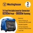 thumbnail image 2 of Westinghouse 8,200-Watt Remote Electric Start Tri Fuel Gas, Propane, Natural Gas Powered Inverter Generator with CO Sensor, 2 of 11