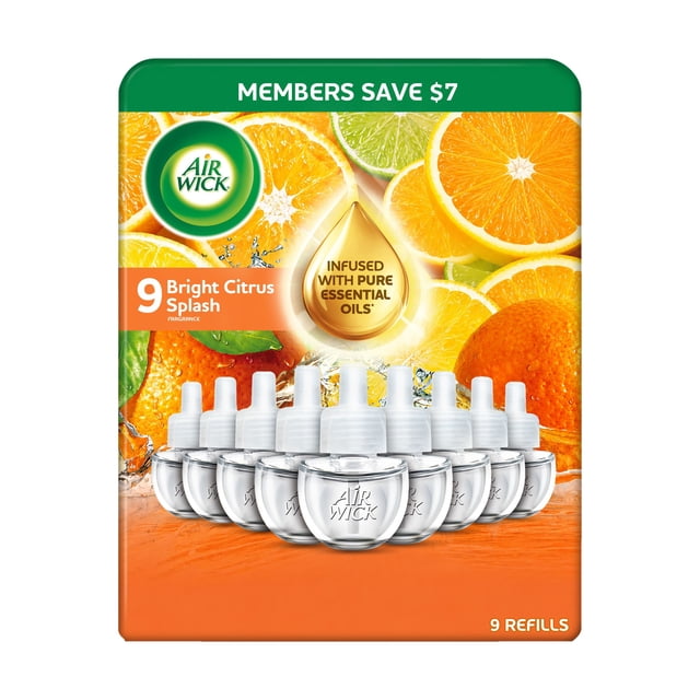 Air Wick Plug In Scented Oil Air Freshener Refills, Bright Citrus, 9 refills