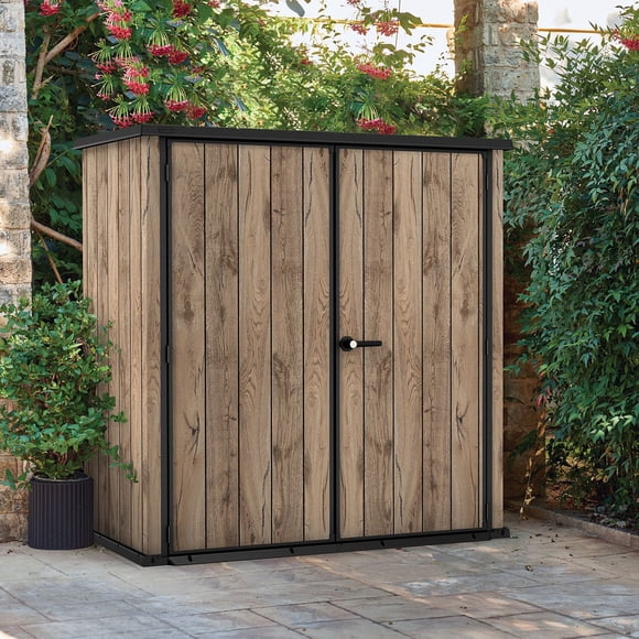 Keter Signature Collection Vertical XL Resin Outdoor Storage Shed, Pine