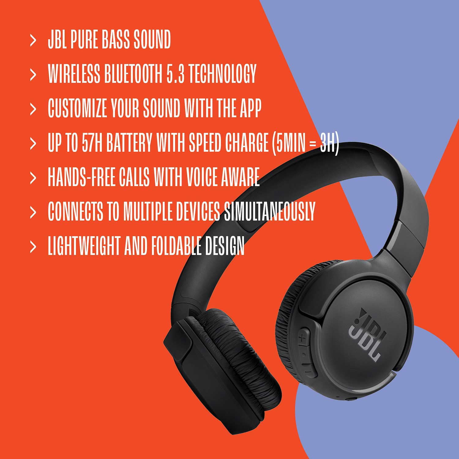 JBL Tune BlueTooth Wireless On-Ear Headphones - Main Image