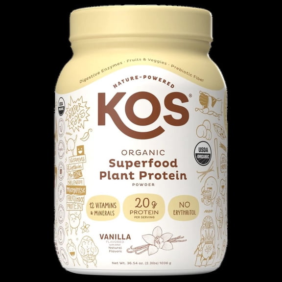 KOS Organic Superfood Plant Protein Powder, Vanilla, 2.3lbs.
