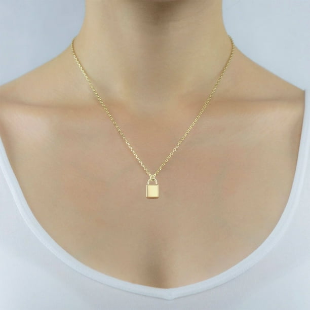 14K Yellow Gold High Polish Padlock Pendant on 16-18